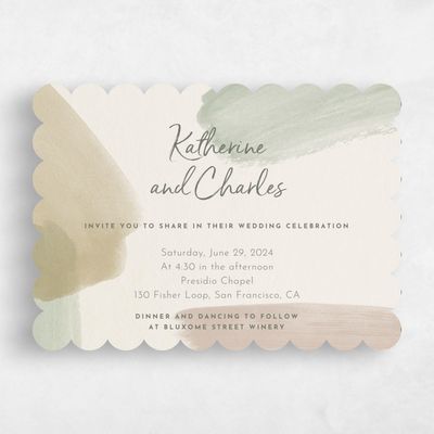 Green Scalloped Wedding Invitation - Riverside Landscape