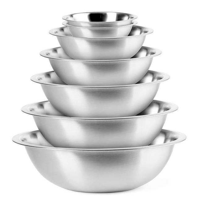 EHOMEA2Z Mixing Bowls Metal Stainless Steel Set (6 Pack) Kitchen Nesting Bowls for Space Saving Storage Gadgets, Baking, Cooking, Breader Bowl, Polished Mirror (6, Multi-size)