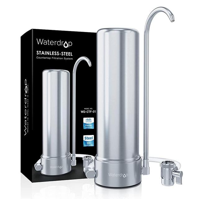 Waterdrop WD-CTF-01 Countertop Filtration System, 5-Stage Stainless Steel Countertop Filter, 8000 Gallons Faucet Water Filter, Reduces 99% of Chlorine, Heavy Metals, Bad Taste (1 Filter Included)