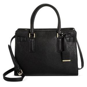 Faux Leather Belted Tote With Crossbody Strap Handbag - A New Day™ Black