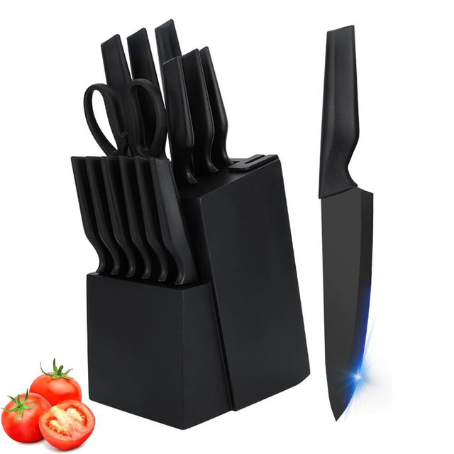 Knife Set, 14Pcs Kitchen Knife Set with Block Self Sharpening, High Carbon Stainless Steel Ultra Sharp Knives for Kitchen, 6 Steak Knives, Anti-slip Handle, Black, Elegant Gifts (Black)