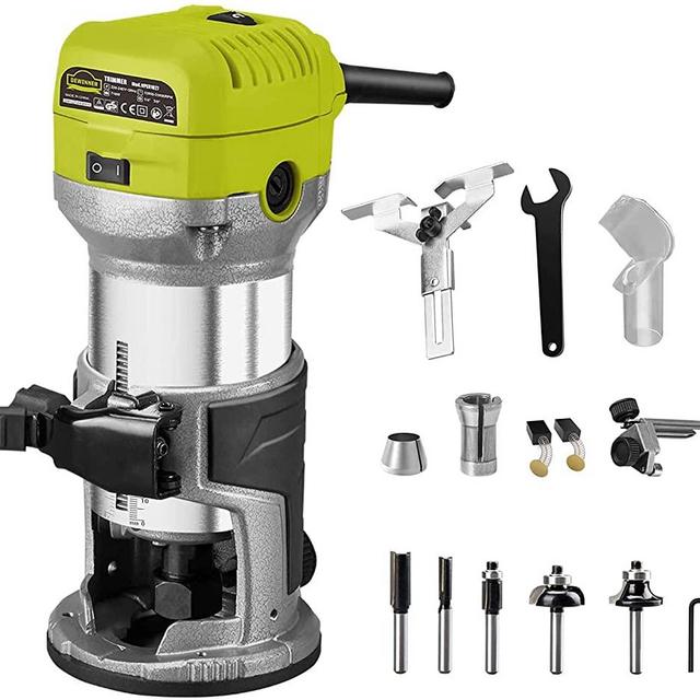 DEWINNER Woodworking Electric Flush Router 710W 13000-33000RPM, 6 Variable Speeds, 3 Clamps 1/4 "6mm & 8mm, Professional Laminator with Accessories