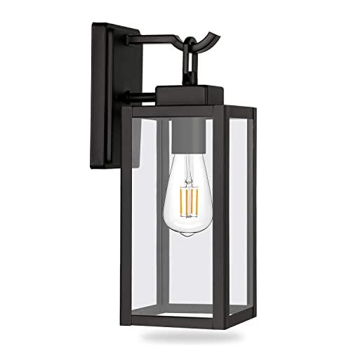 Outdoor Wall Lantern, LED Bulb Included, Matte Black Wall Sconce Light Fixtures, Architectural Fixture with Clear Glass Shade ETL List for Entryway, Porch, Doorway