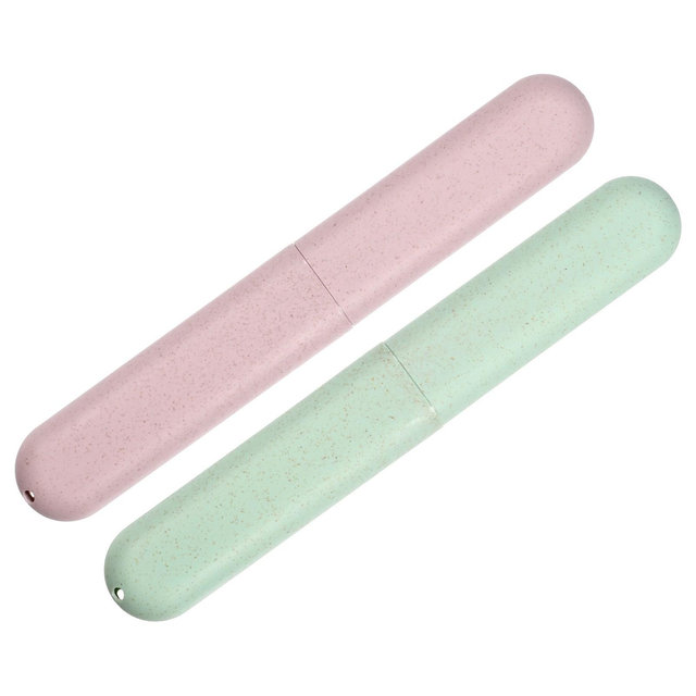 Unique Bargains Toothbrush Travel Case Traveling PP Portable Toothbrush Holders Cases for Travel Business 8.07''x1.22''x0.83'' 2 Pcs Green, Pink