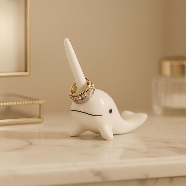 Kawaii Narwhal Ring Holder: Ceramic Unicorn Horn Jewelry Dish