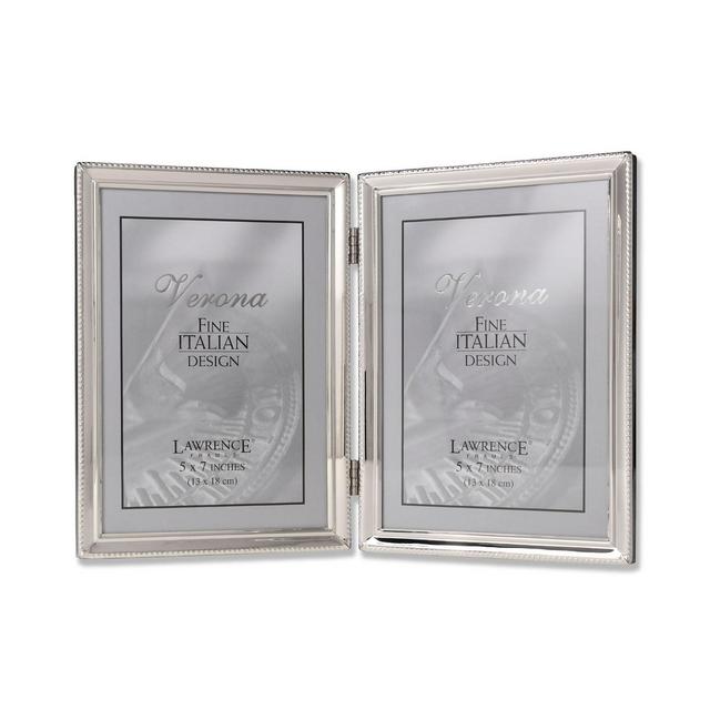 Lawrence Frames Polished Silver Plate Hinged Double Picture Frame - Bead Border Design - 5" x 7"