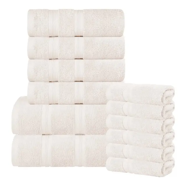 Smart Dry Cotton Medium Weight Solid 12 Piece Towel Set, Ivory - Blue Nile Mills