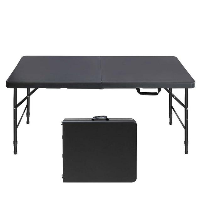 ICSPOID Portable Plastic Folding Table 4ft/6ft/8ft Heavy Duty White Black Picnic Dining Table Fold-in-Half for Camp Party Kitchen Indoor Outdoor
