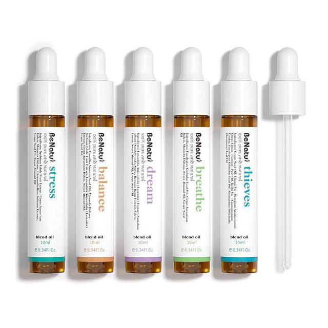 Benatu Essential Oils Blend, Natural Fragrance Gift for Women and Men, Organic Aromatherapy Set for Diffuser, Home, Massage (Dream, Breathe, Balance, Stress, Theives)