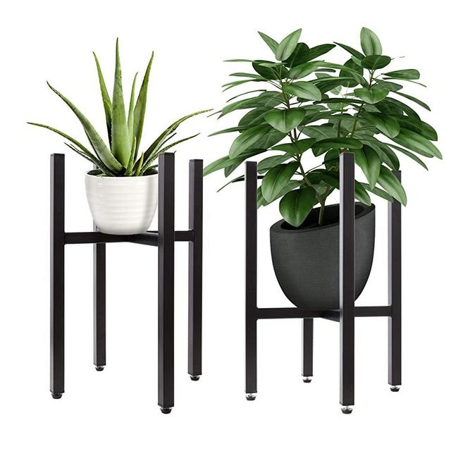 2 Pack Metal Plant Stand for Indoor Outdoor,Black Mid Century Modern Planter Stands,Free Tall&Low Flower Pot Holder,Fit Up to 10 Inch Pot