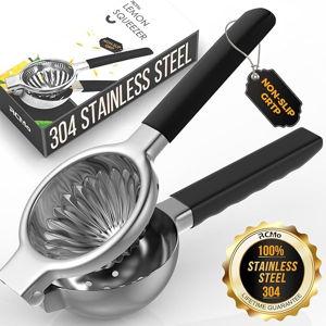 Stainless Steel Lemon Squeezer - Metal Citrus Juicer - Lime Lemon and Fruit Juicer with Silicone Handles - Large Manual Citrus Press Juicer - Hand Held Squeezer - Ergonomic Design with Solid