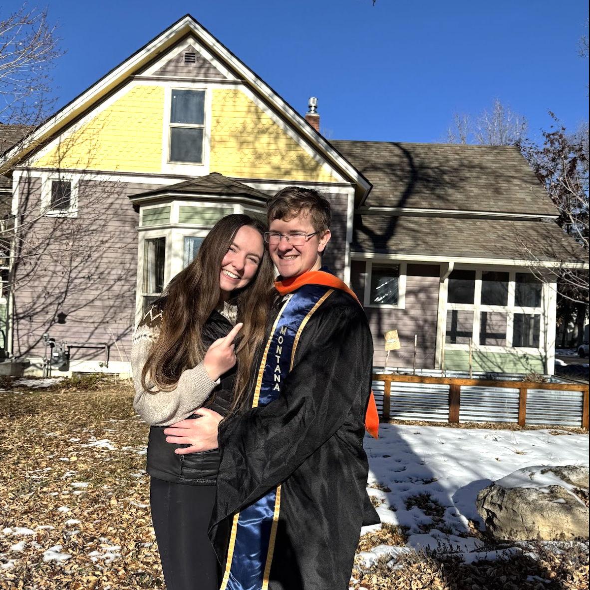 Tor earned his Master's degree in civil engineering from Montana State University! This photo features the house in Bozeman we shared during our time there.