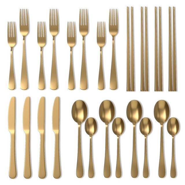 Homwoody Upgraded 18/8 Stainless Steel 28-Piece Flatware Cutlery Set(Gold)-Silverware set for 4-Luxurious Home Kitchen Dinnerware Sets-Great Kitchen Accessories-Perfect House Warming/Christmas Gift