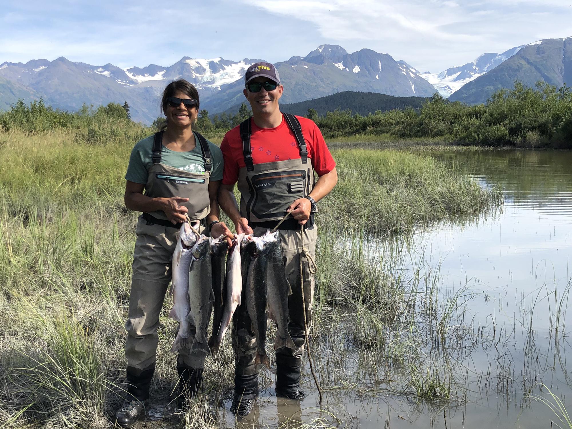 Catching coho salmon in our lucky fishing hole - August 2019