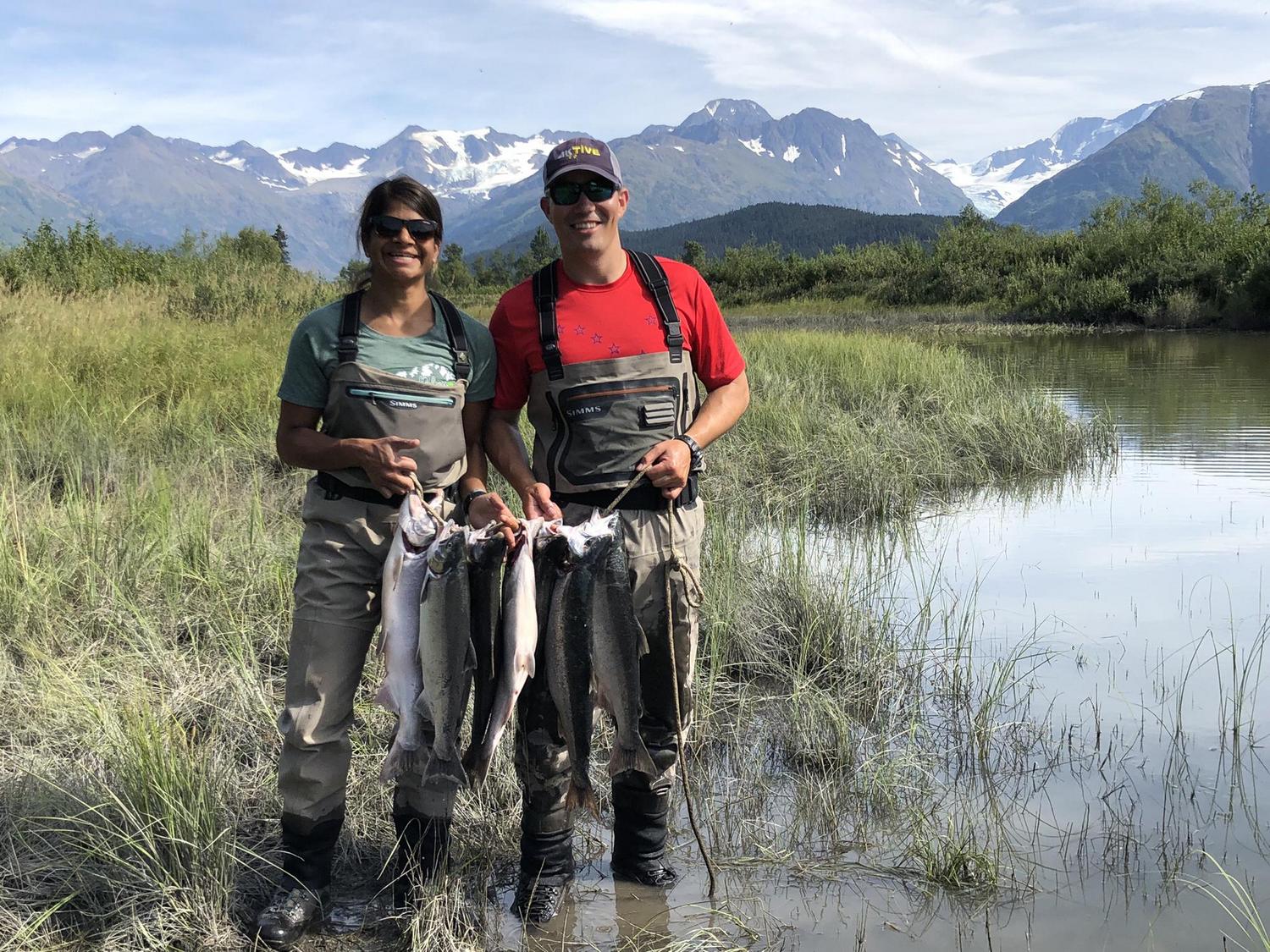 Catching coho salmon in our lucky fishing hole - August 2019