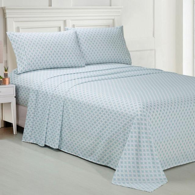 Ellen Tracy Lace Print Queen Sheet Set in Aqua