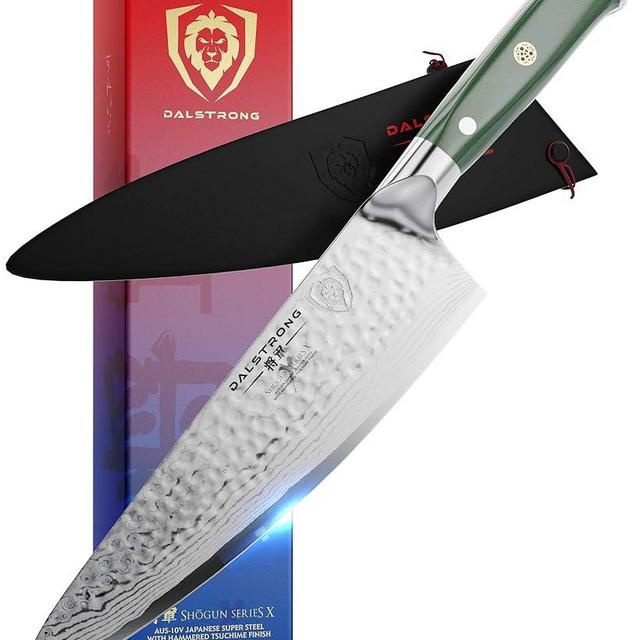 Dalstrong Chef Knife - 8 inch Blade - Shogun Series - Japanese AUS-10V Super Steel Kitchen Knife - Army Green Handle ABS - Damascus - Razor Sharp Knife - Professional Full Tang Knives - Sheath
