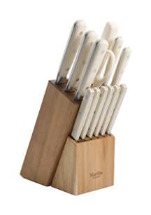 Martha Stewart14 Piece Linen Color Handled Cutlery Set with Ashwood Block