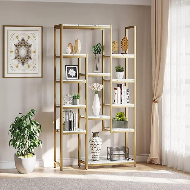 YITAHOME 6 Tier Gold Bookshelf, 71.06” Tall Modern Free Standing Bookshelf with 12 Shelf Bookcase, Faux Marble Open Display Storage Book Shelves for Living Room Bedroom Office Home, Gold & Marble