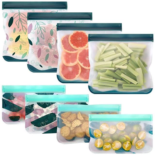 8-Pack Reusable Ziplock Bags Silicone, Reusable Sandwich Bags and Reusable Snack Bags for Kids Travel/Home Organization, Reusable Food Storage Bags Dishwasher Safe/BPA Free
