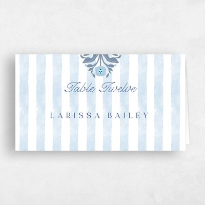 Pale Blue Wedding Place Card - Clematide