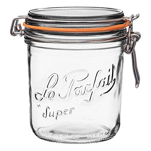 Le Parfait Super Terrine - 750ml French Glass Canning Jar w/Straight Body, Airtight Rubber Seal & Glass Lid, 24oz/Pint & Half (Pack of 4) Stainless Wire