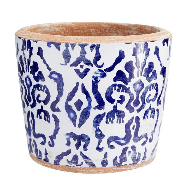 Patterned Ceramic Cachepot, Reversed Navy/White, Large