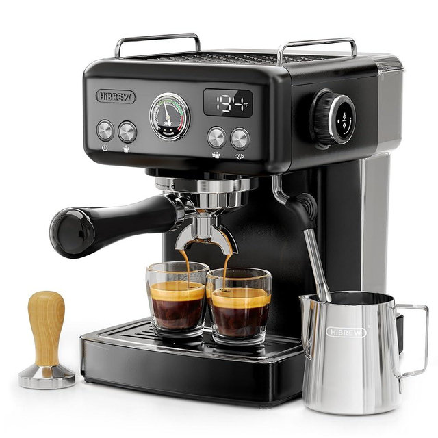 HIBREW H10A - Programmable Espresso Machine - 58mm Portafilter in Stainless Steel - Temperature & Cup Volume Adjustable at will - With Intelligent Display Screen & Pressure Gauge.