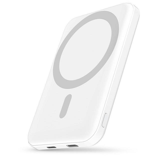 podoru for Magsafe Battery Pack, 5000mAh Magnetic Power Bank with Type-C Cable 20W PD Fast Charging Lighting Input Wireless Portable Charger for iPhone 15/14/13/12/Pro/Pro Max-White