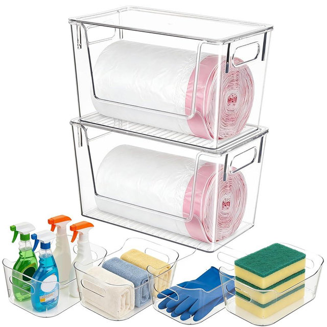 Tiawudi Set of 6 Clear Plastic Storage Bins, 2 Large Stackable Oraganizer with Open Front & Lid, 4 Small Storage Container for Pantry Organization, Multi-Use Organizer Bins for Home, Kitchen, Cabinet