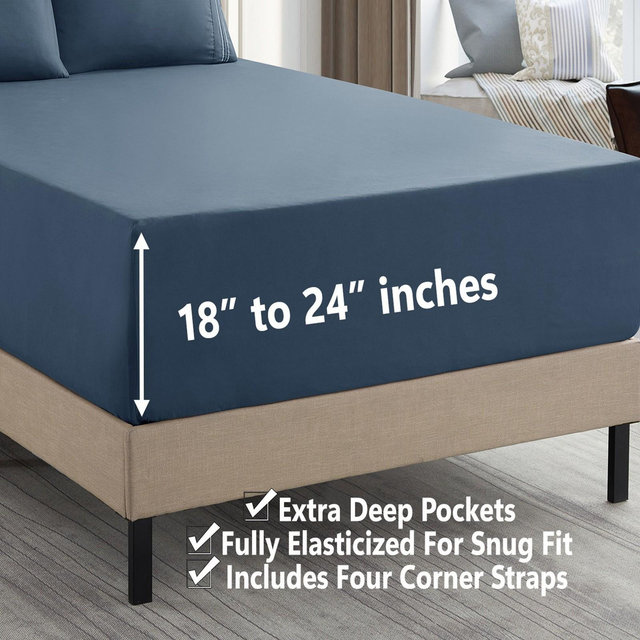 18"-24" Extra Deep Pocket, 4-Piece Bed Sheets Set - King, Denim