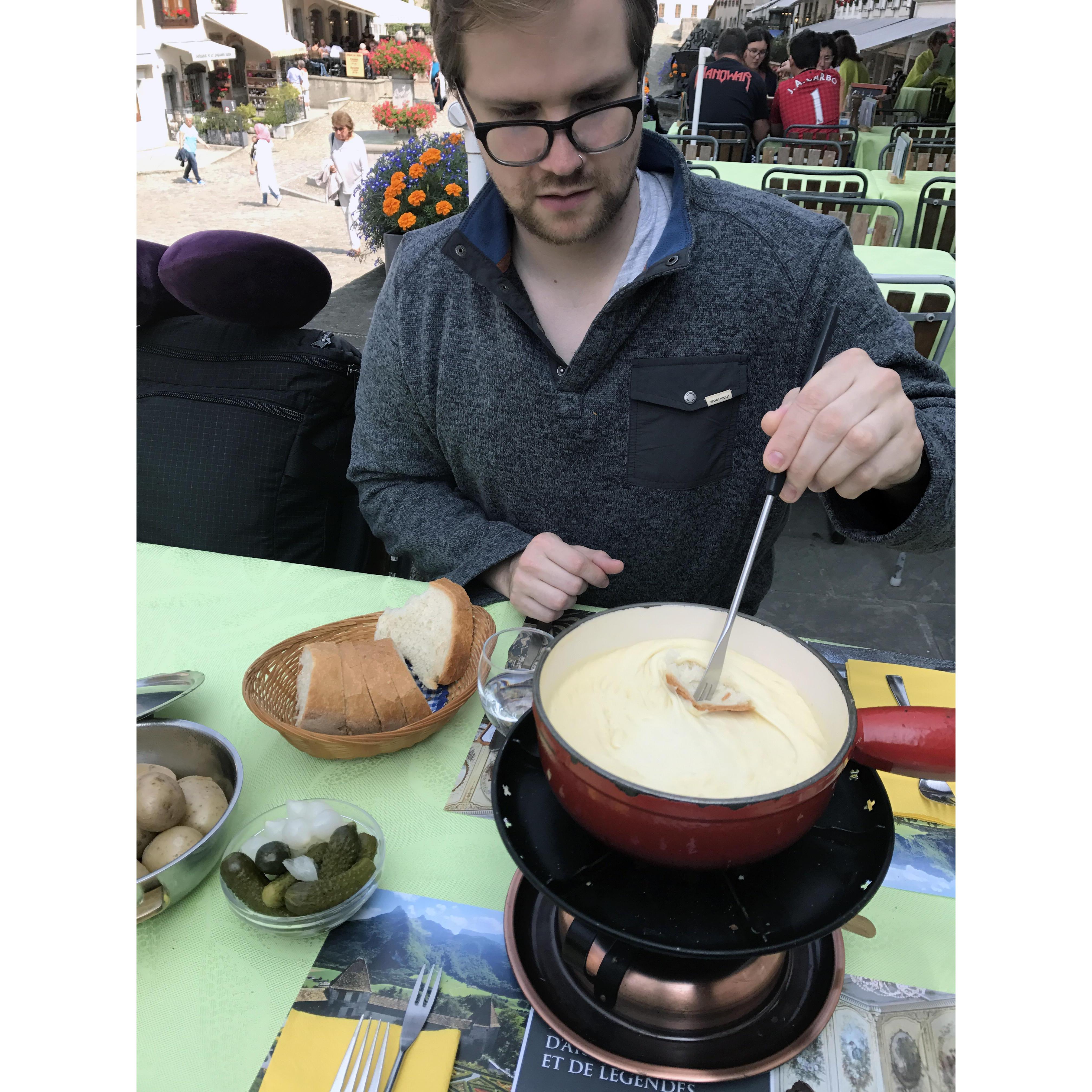 Our first shared fondue experience... in Switzerland!