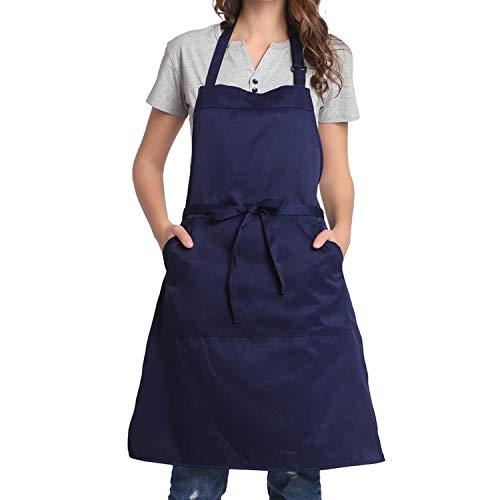 BIGHAS Adjustable Bib Apron with Pocket Extra Long Ties for Women Men, 13 Colors, Chef, Kitchen, Home, Restaurant, Cafe, Cooking, Baking, Gardening (Navy)