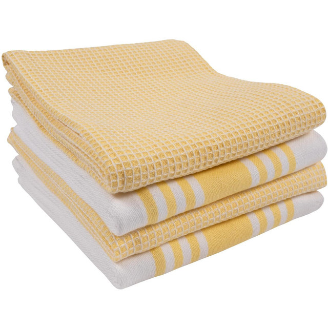 KAF Home Set of 4 Centerband and Waffle Flat Kitchen Towels | 18 x 28 Inch Absorbent, Durable, Soft, and Beautiful Kitchen Towels - Sunshine