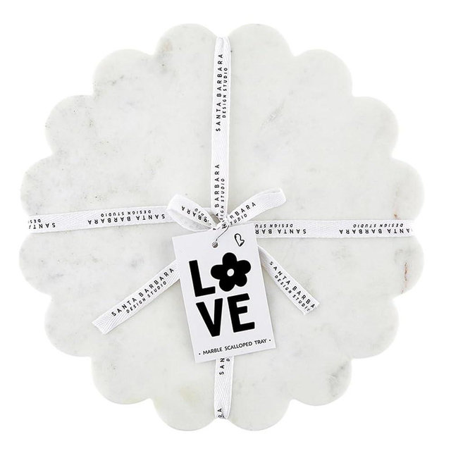 Santa Barbara Design Studio Marble Charcuterie Boards Cheese Board Round Scalloped Cutting Board, 12" Diameter, White