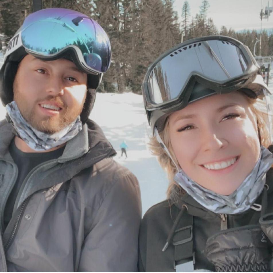 Taylor teaching me to snowboard