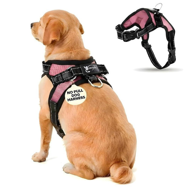 Copatchy No Pull Reflective Adjustable Dog Harness with Handle- Comfortable Soft All Weather Mesh, Easy On Puppy Harness for Small Medium and Large Dogs (Pink) Small