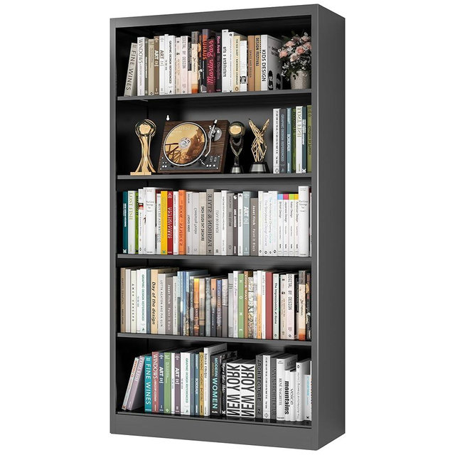 VASAAOSD 66" Tall Metal Bookcase, 5 Shelf Black Bookcase with Adjustable Shelves, Large Bookshelves and Bookcases, Modern Book Shelf Storage Organizer for Living Room, Home Office, Library (Black)