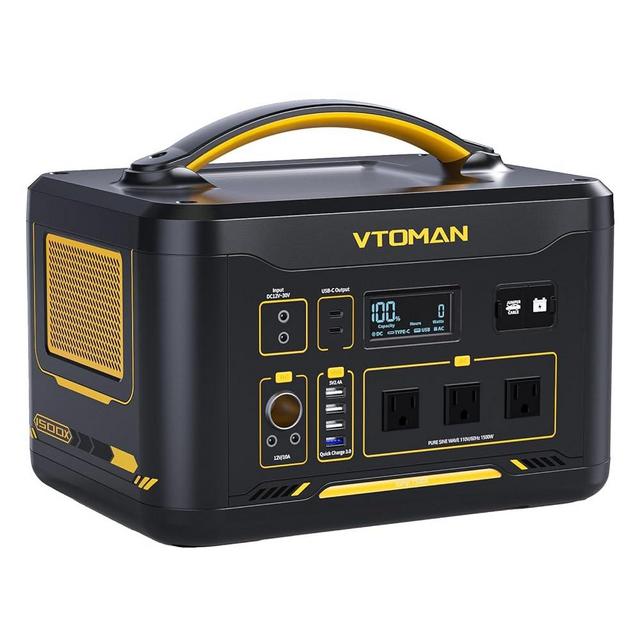 VTOMAN Jump 1500X Portable Power Station 1500W (3000W Peak), 828Wh LiFePO4 (LFP) Battery Powered Generator with Expandable Capacity, 3x Pure Sine Wave 1500W AC Outlets, 2xPD 100W, 3x Regulated 12V DC