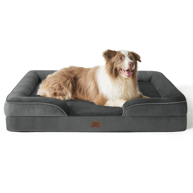 Bedsure Orthopedic Dog Bed for Large Dogs - Big Washable Dog Sofa Bed Large, Supportive Foam Pet Couch Bed with Removable Washable Cover, Waterproof Lining and Nonskid Bottom, Dark Grey