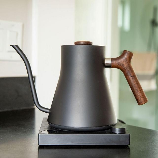 Stagg Electric Kettle With Wood Handle, Matte Black, Walnut Wood