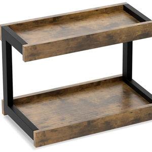 MARTY 2 Tier Spice Rack Organizer for Countertop, 15.8''L Coffee Station/Bathroom Organizer Countertop, Counter Shelf Desktop Storage Organizer for Kitchen, Bedroom, Office (Rustic Brown)