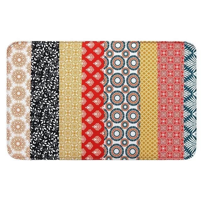 Uphome Bohemian Striped Foam Bath Mat 20x31 inch Colorful Boho Ethnic Vintage Bathroom Rugs Non Slip Soft Flannel Bath Rug Machine Washable Floor Rug for Bathtub Shower