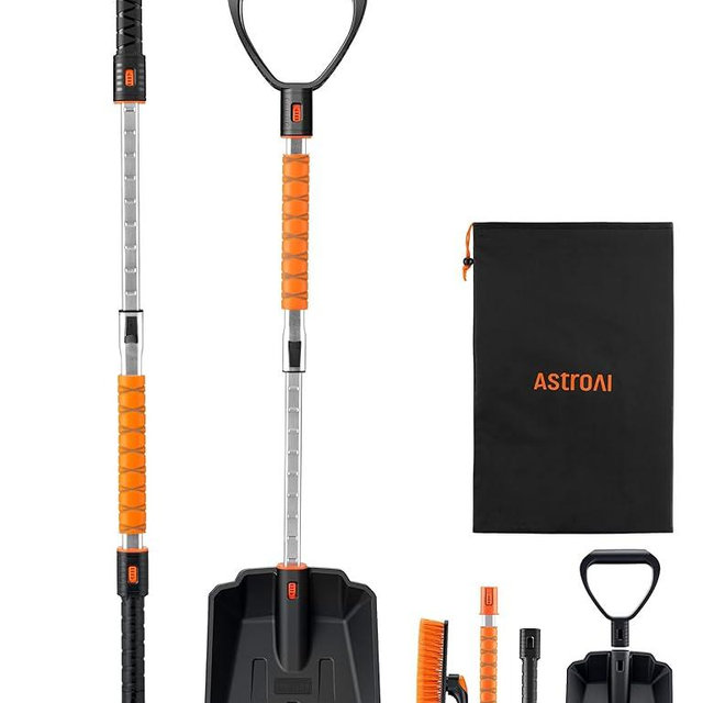 AstroAI 2" 1 Ice Scraper & Snow Shovel Kit, 47.2" Ice Scrapers for Car Windshield and 360° Pivoting Snow Brush, Extendable Snow Shovel with Foam Grip for Car, Trucks, SUVs, Vehicles（Orange）
