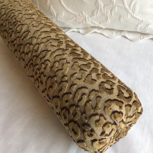 Gold brown cheetah raised VELVET decorative Bolster Pillow 6x22