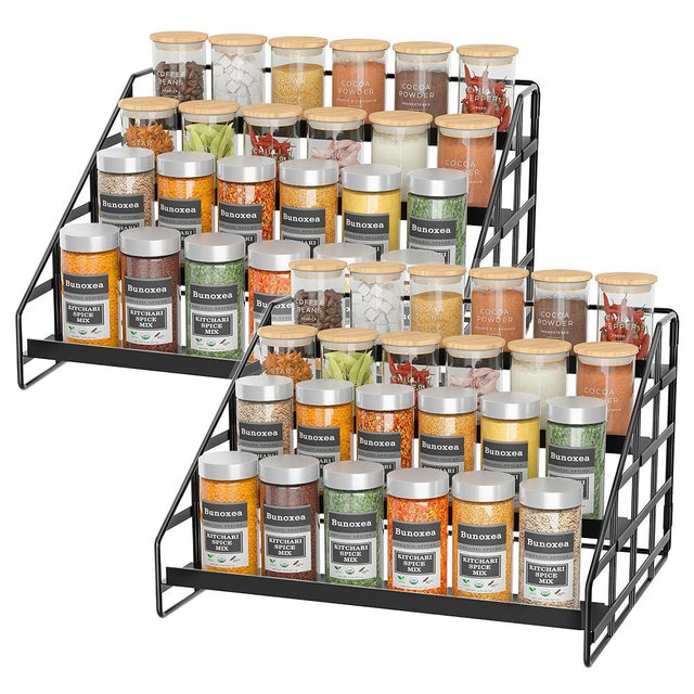 Bunoxea Spice Rack 4 Tier Kitchen Cabinet Organizer,Countertop Spice Rack,Tier Depth Adjustable Cabinet Shelf,Step Spice Organization Easy Visibility,Holds Seasoning and Condiments 2Pack
