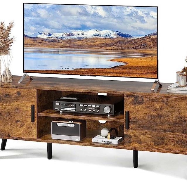 SUPERJARE TV Stand for 55 Inch TV, Entertainment Center with Adjustable Shelf, 2 Cabinets, TV Console Table, Media Console, Solid Wood Feet, Cord Holes, for Living Room, Bedroom, Vintage Brown