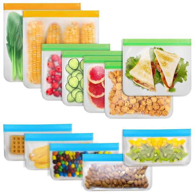 Reusable Food Storage Bags - 12 Count BPA Free Reusable Freezer Bags (2 Gallon 5 Sandwich 5 Snack Size Bags) Tangibay Leakproof Freezer Safe Bag for Meat Fruit Vegetable