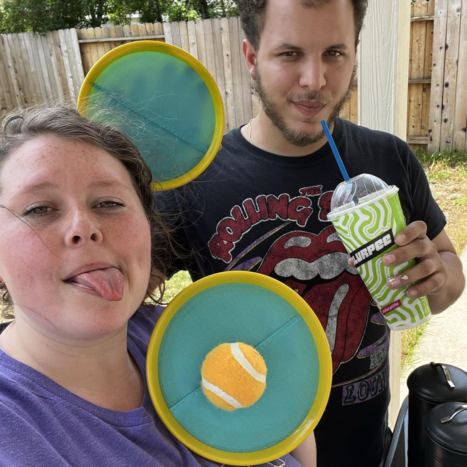Enjoying our backyard after buying the house