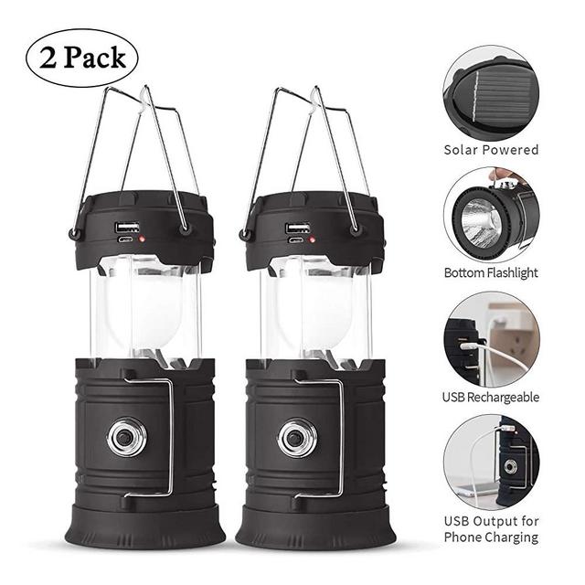 Lyricall Solar Camping Lantern Rechargeable USB,COB LED Lantern Flashlight 2 Power Supply Modes Survival Kit for Emergency, Hurricane, Power Outage(2 pack)